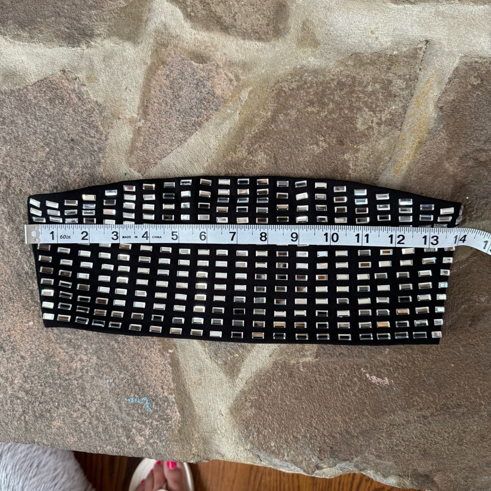 WeWoreWhat black crystal spandex bandeau top cropped strapless party - Picture 4 of 8
